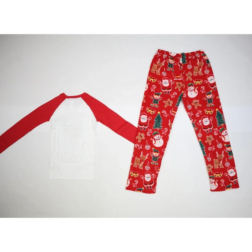 PJ Place Pajama Set Kids 10-12 Red Christmas Crew 2022 Santa Print Top Pants